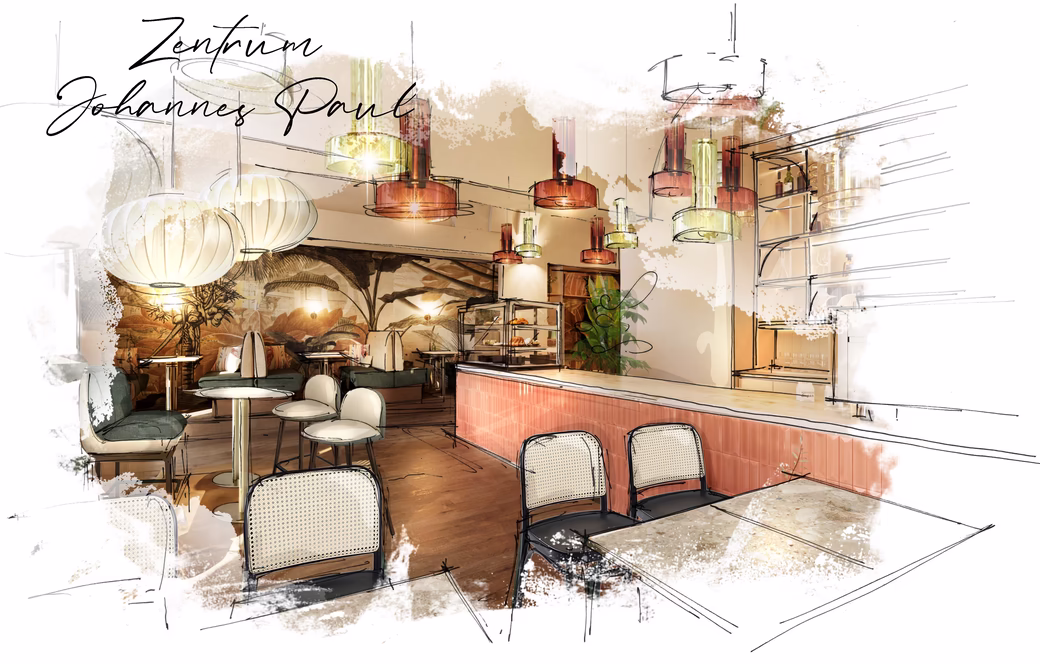 Skizze Café Karol © Karol Vienna Skizze in Aquarell Stil von einem neuen Café